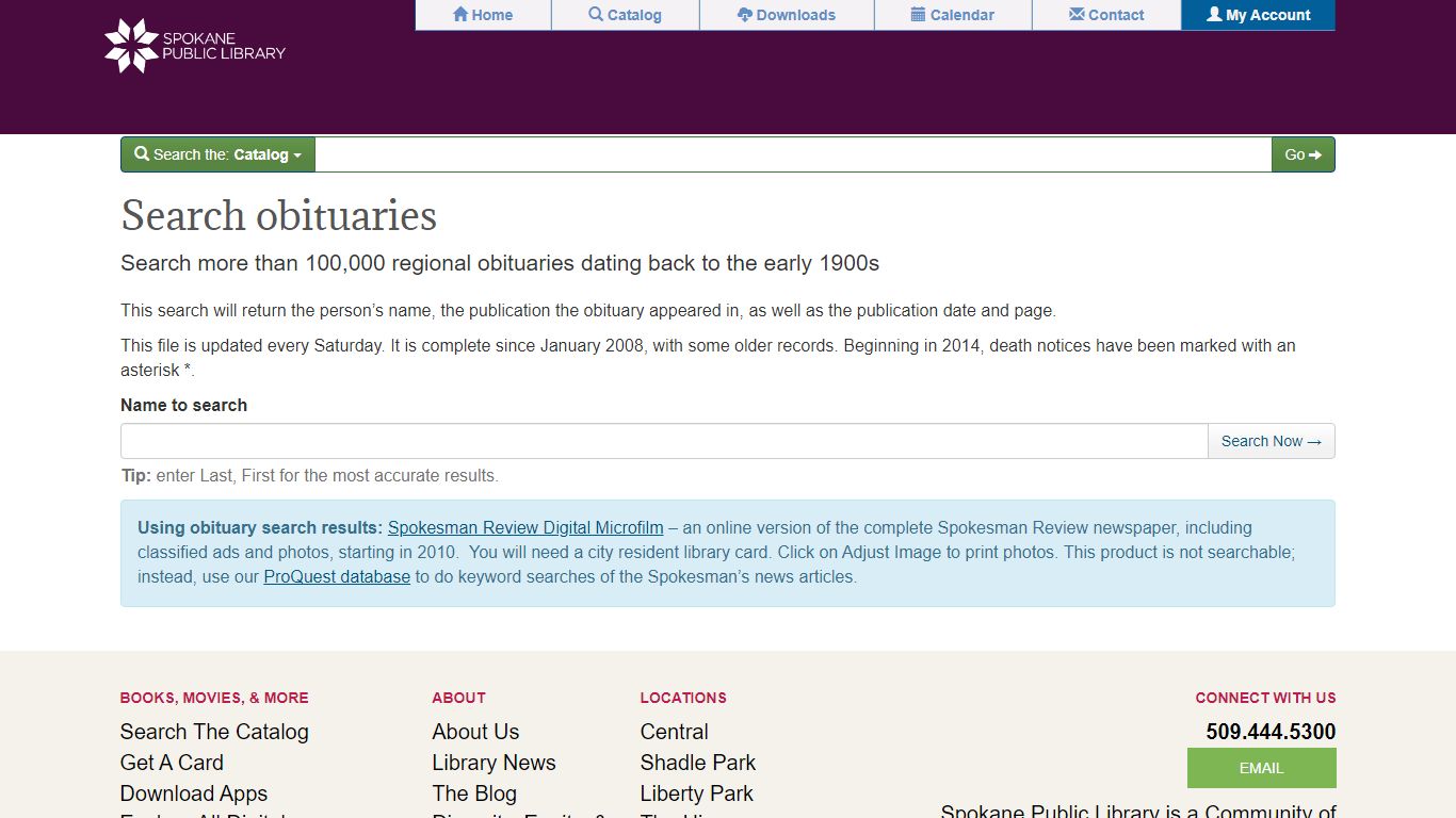 Search obituaries | Spokane Public Library